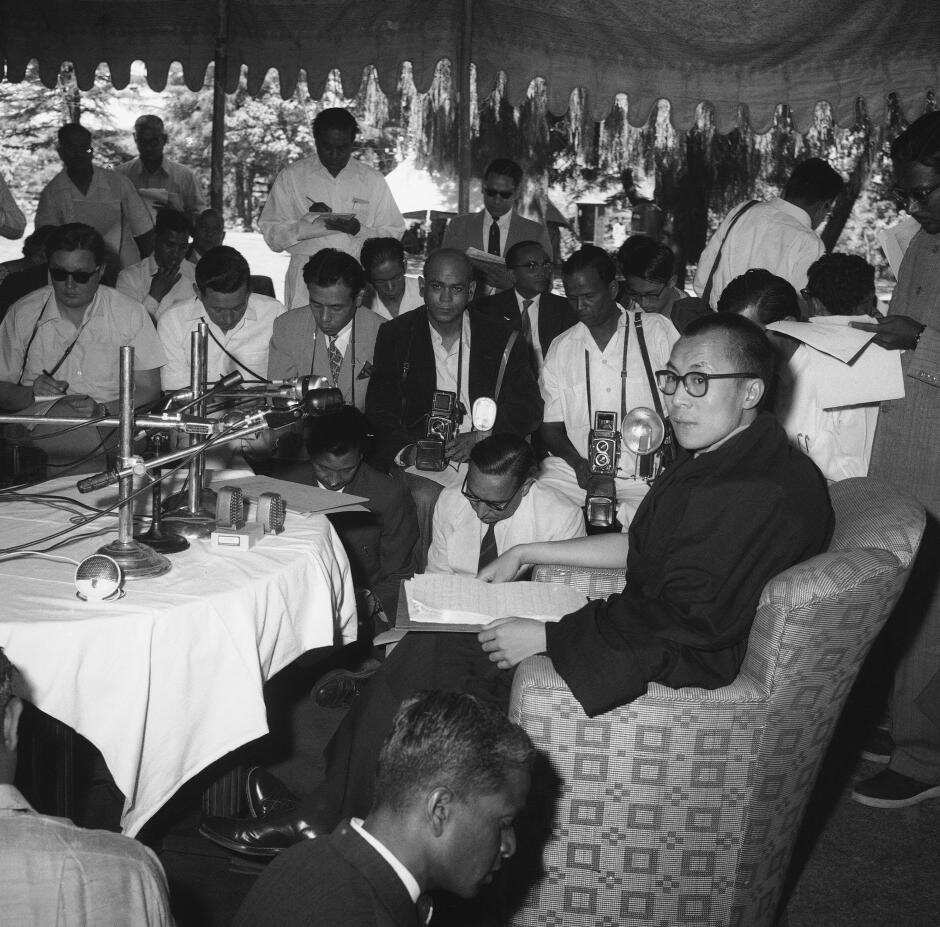 The Dalai Lama's first press conference in India, in Mussoorie in 1959.