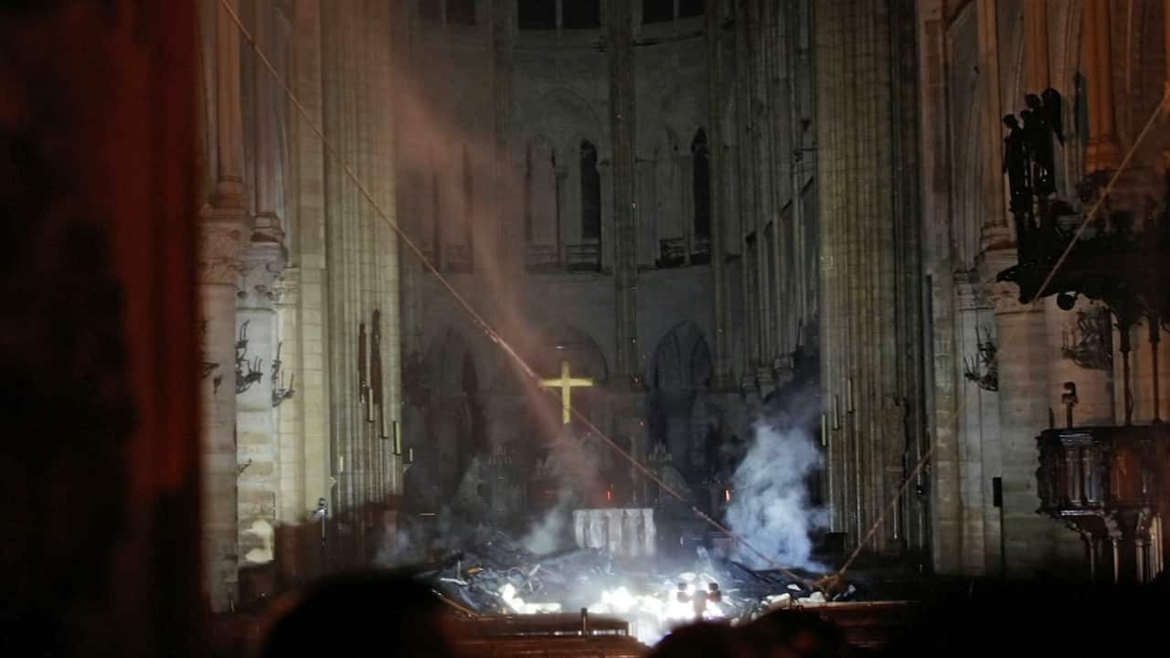 Inside the burning Notre Dame cathedral
