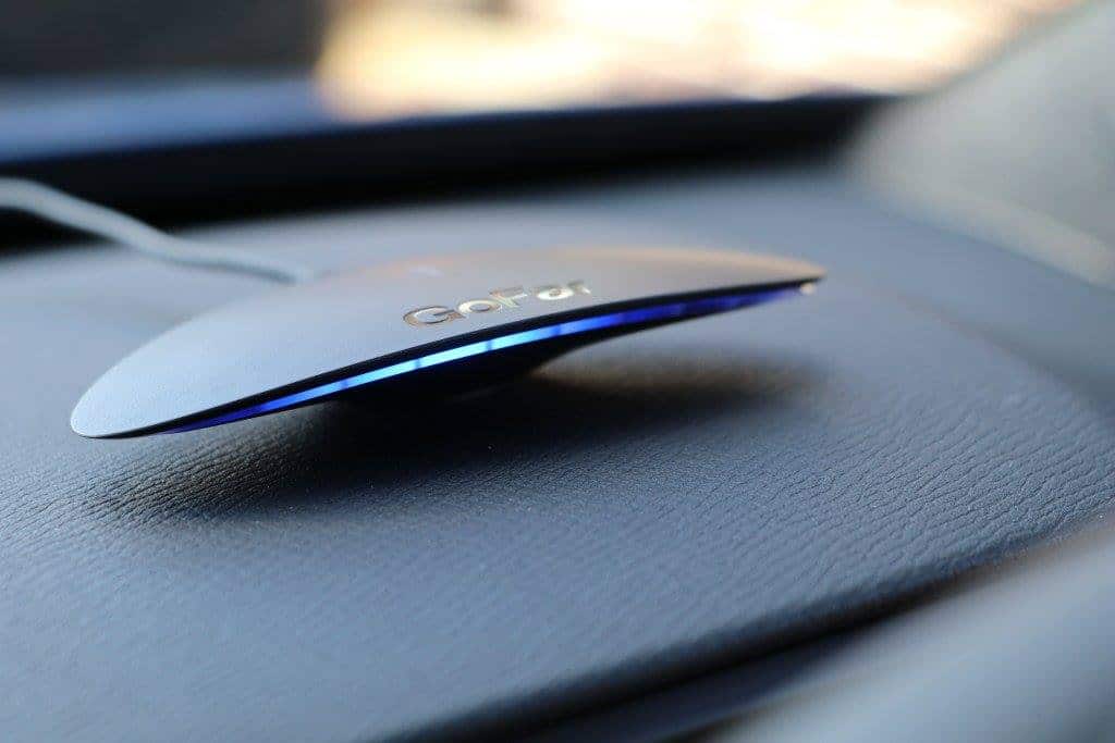 GOFAR dashboard ray glows blue when car is being driven efficiently