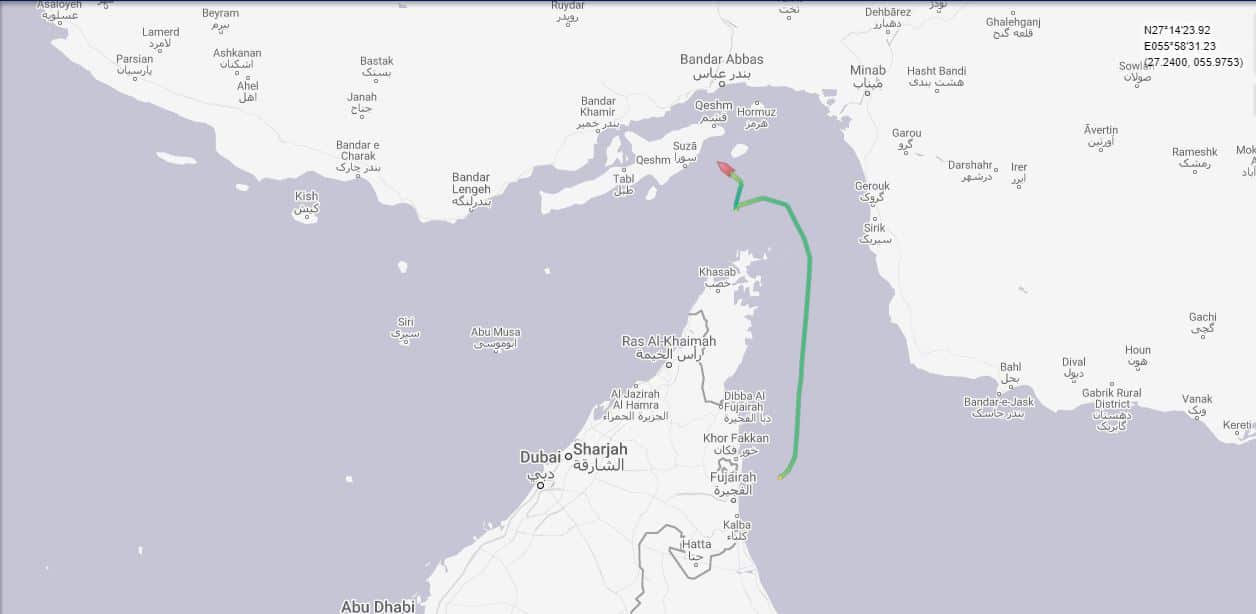 Screengrab taken from www.marinetraffic.com showing the route taken by the British oil tanker Stena Impero which is believed to have been captured 