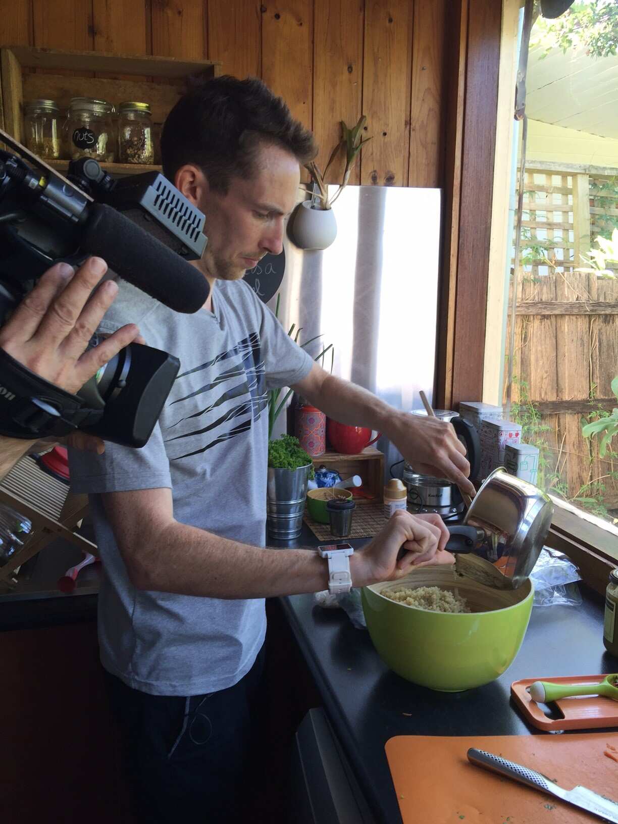 Olympic long distance runner, and vegetarian, David McNeill at home in his kitchen.