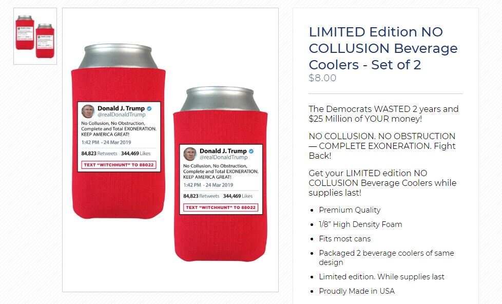 Some of the US President's most memorable tweets have also been immortalised on mugs, stubbie coolers and t-shirts.