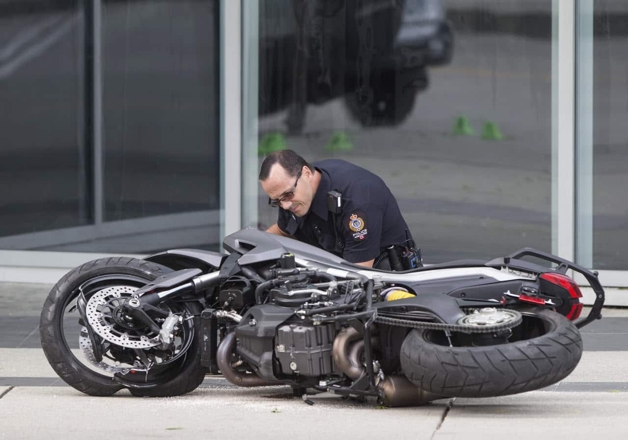 Vancouver police say the driver was on a motorcycle when the crash occurred on the movie set on Monday morning. 