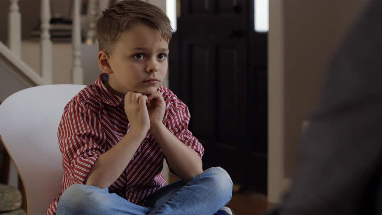 Seven-year-old Spencer Rushing being interviewed by his dad Josh in what he describes as being one of his toughest interviews he's ever done.