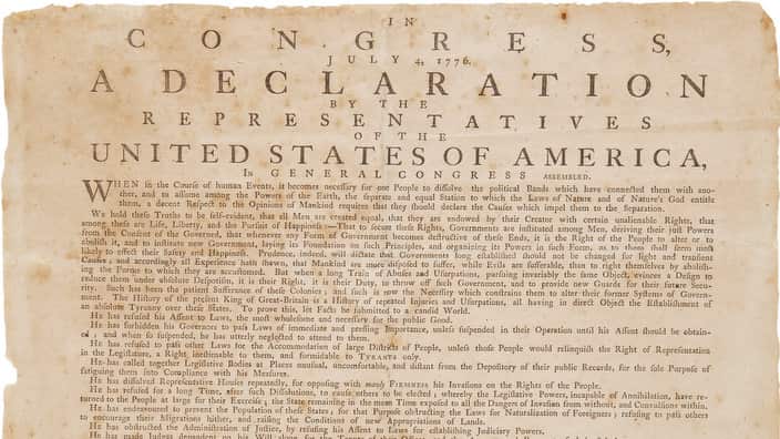 1776 broadside printing of the Declaration of Independence.