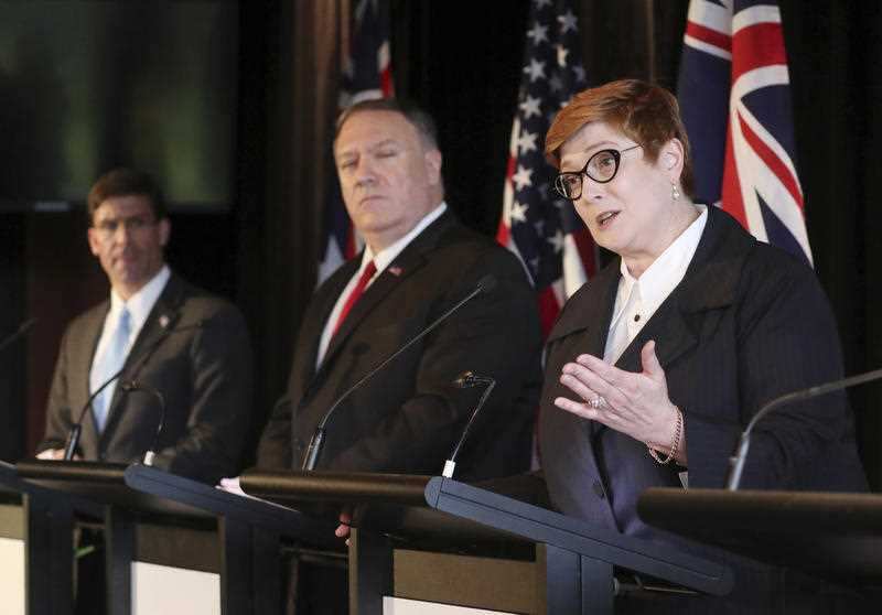 Foreign Minister  Marise Payne with US Secretary of State Mike Pompeo. The US has been urged to step up its efforts in the Indo-Pacific.