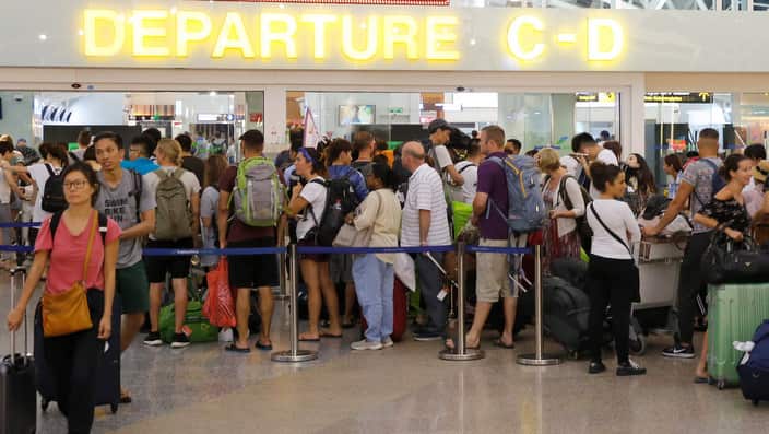 The queue at Bali's international airport.