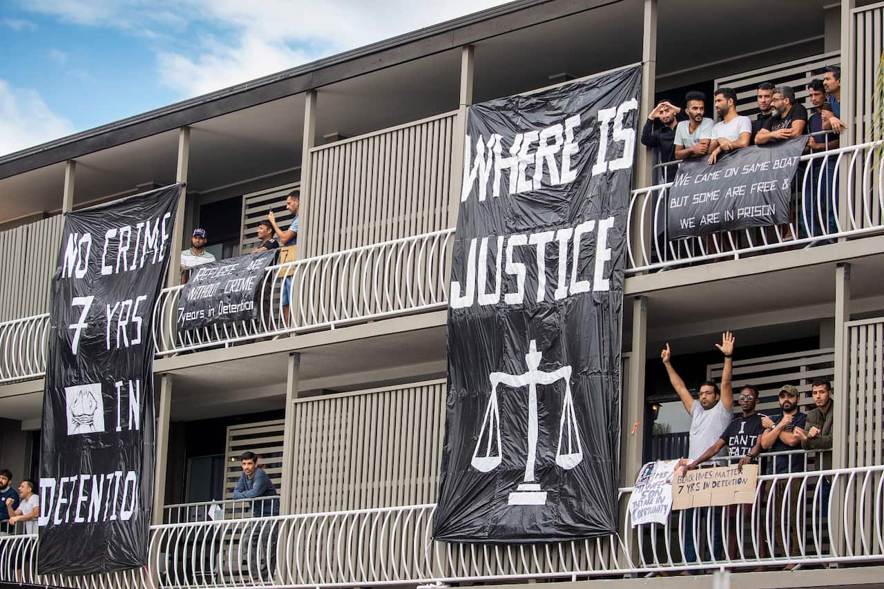 Asylum seekers at Kangaroo Point Cental Hotel in Brisbane on 13 June 2020.  