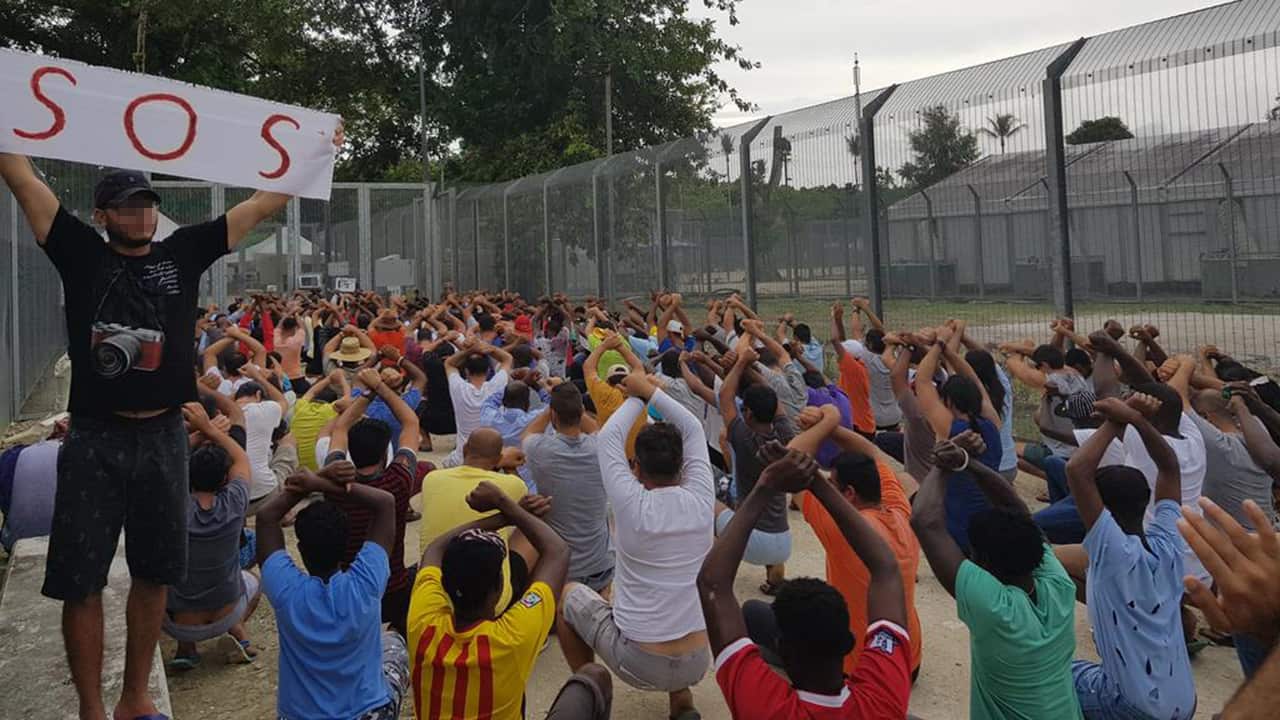 Image from Behrouz Boochani on Twitter, protest at Manus Island.