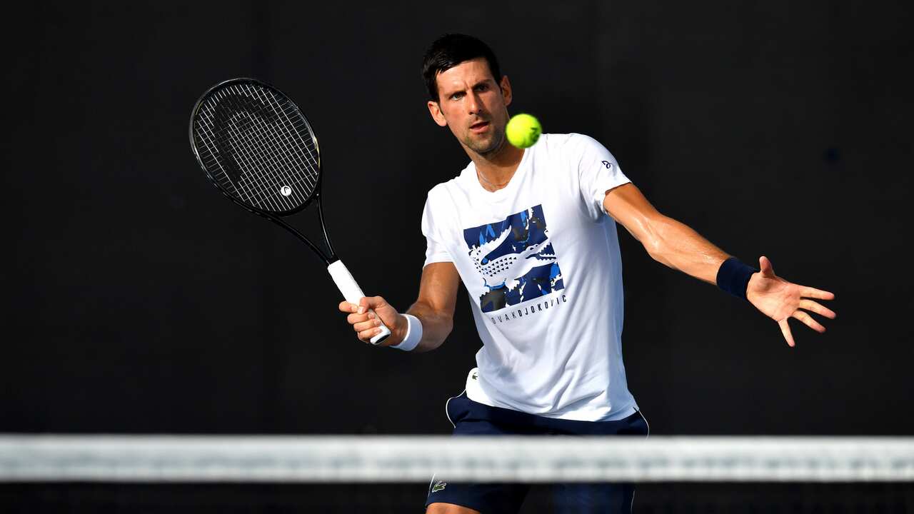 Novak Djokovic pictured during a practice session for the ATP Cup at the Queensland Tennis Centre in Brisbane.