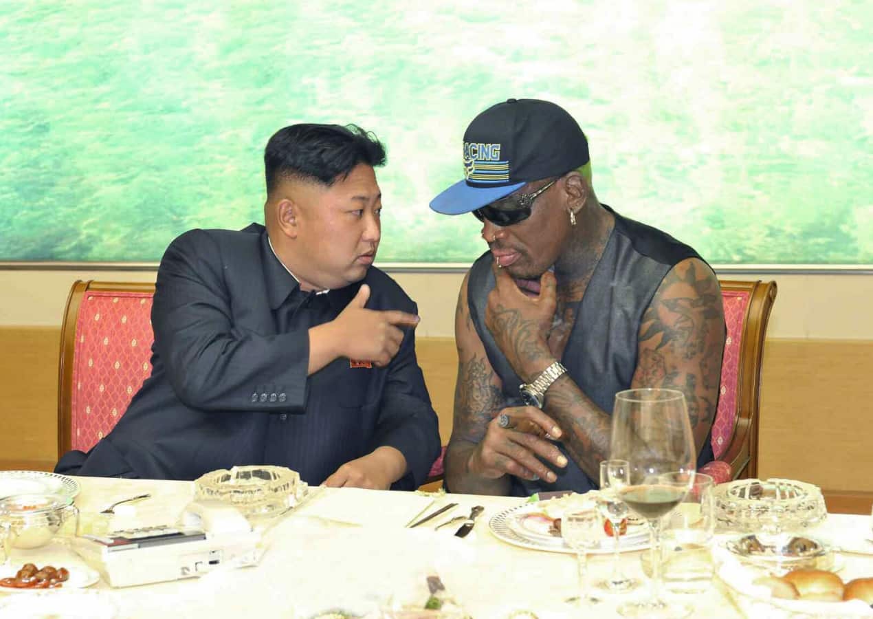North Korean leader Kim Jong-un (L) meets with former NBA star Dennis Rodman in Pyongyang on Sept. 7, 2013