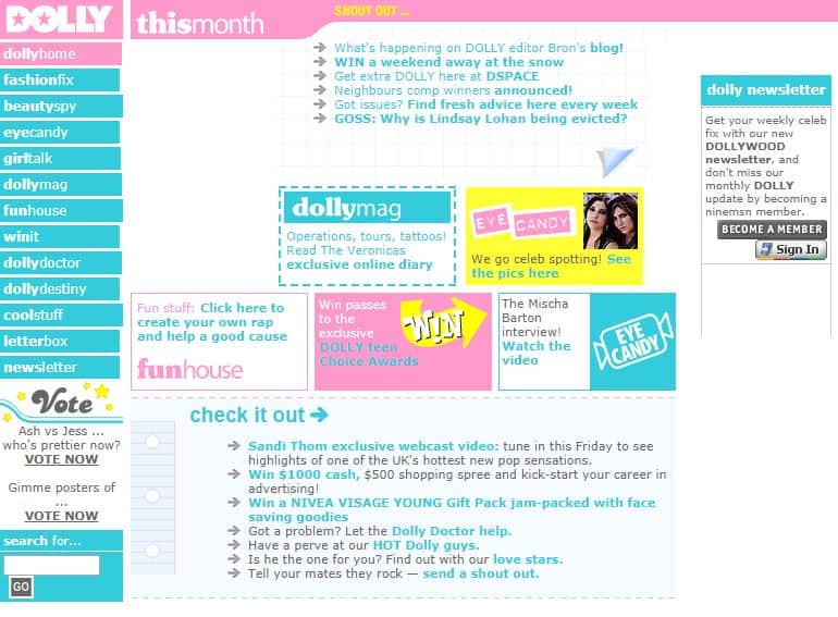 Dolly Magazine's website in 2006.