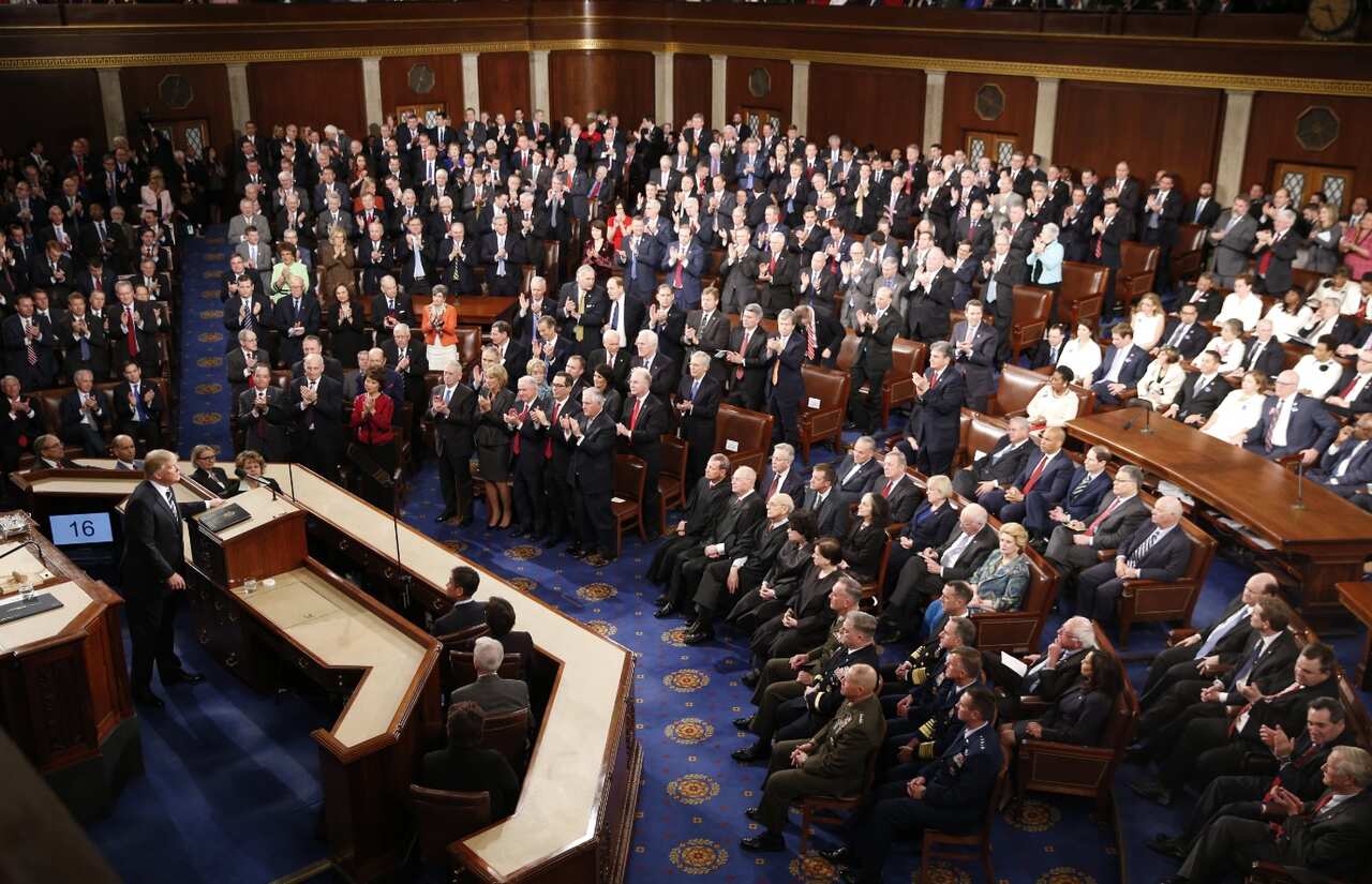 President Donald Trump addresses a joint session of Congress on Capitol Hill in Washington, Tuesday, Feb. 28, 2017. (AAP)