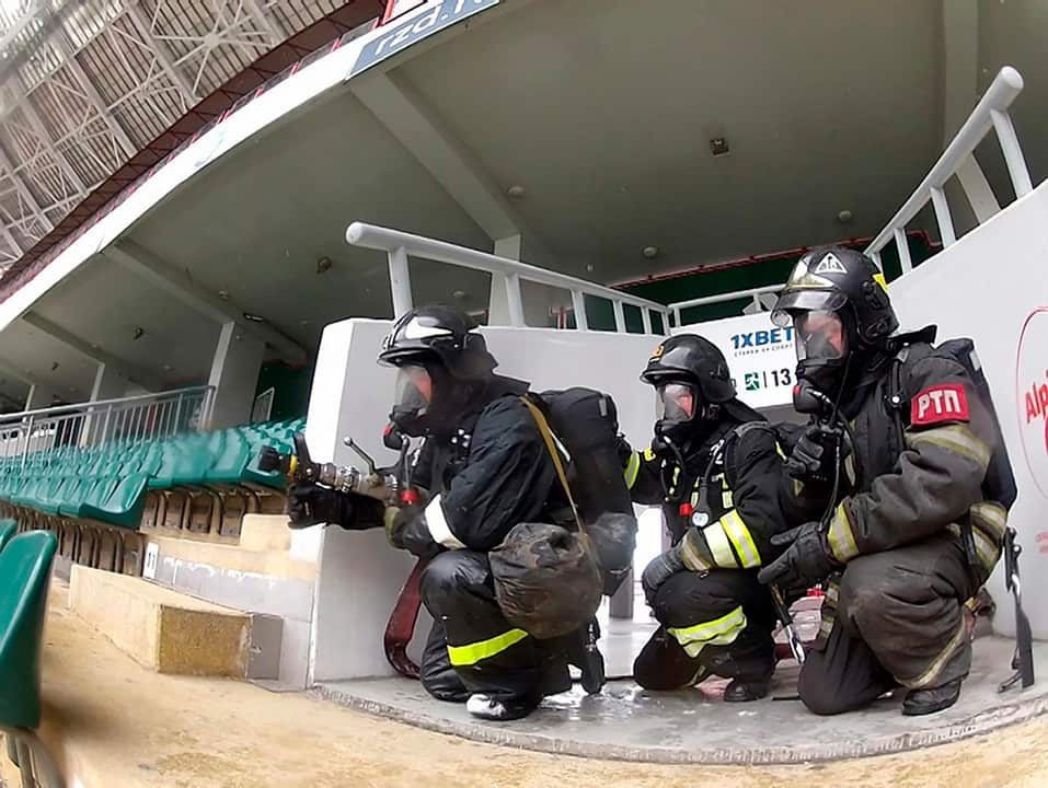 Security personnel carry out drills at the World Cup stadium in Rostov-on-Don.