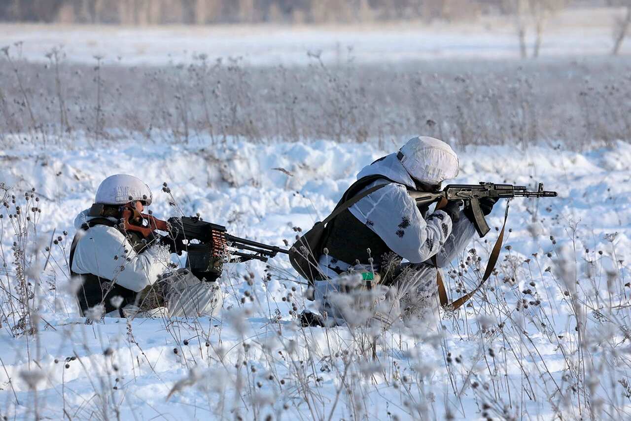 Russian soldiers take part in a military drills in Siberia, Russia.