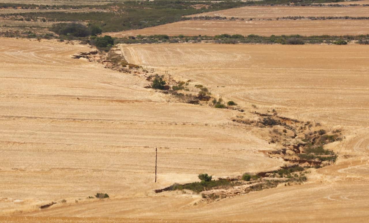 A general view of a dried river bed in the Overberg, South Africa, 05 January 2018 (AAP)