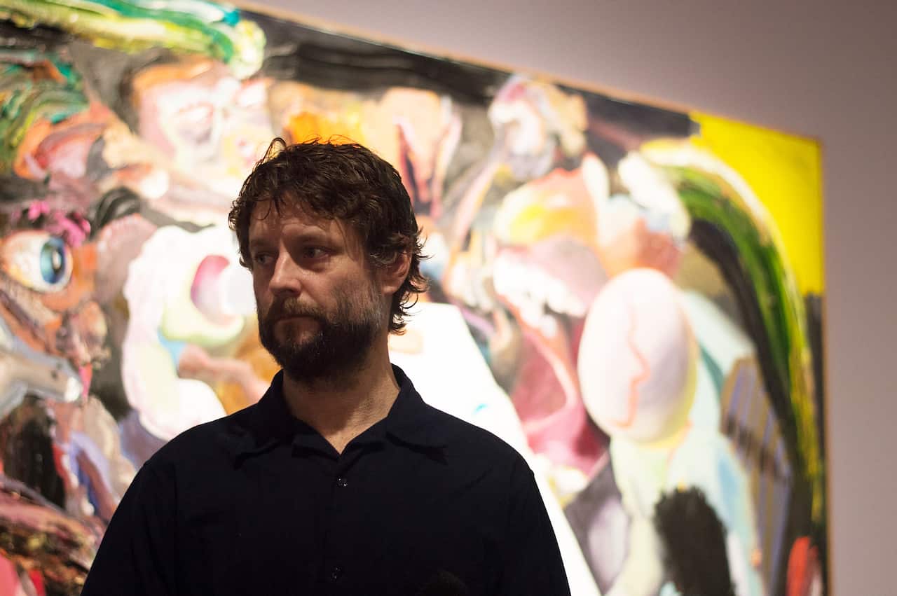 Ben Quilty with painting inspire by election of Donald Trump.