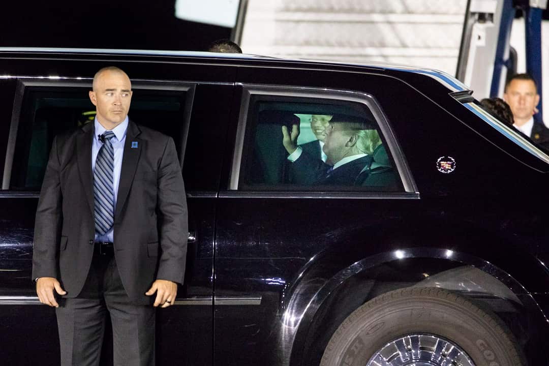 US President Donald Trump in his car after arriving at the Paya Lebar Air Base in Singapore.