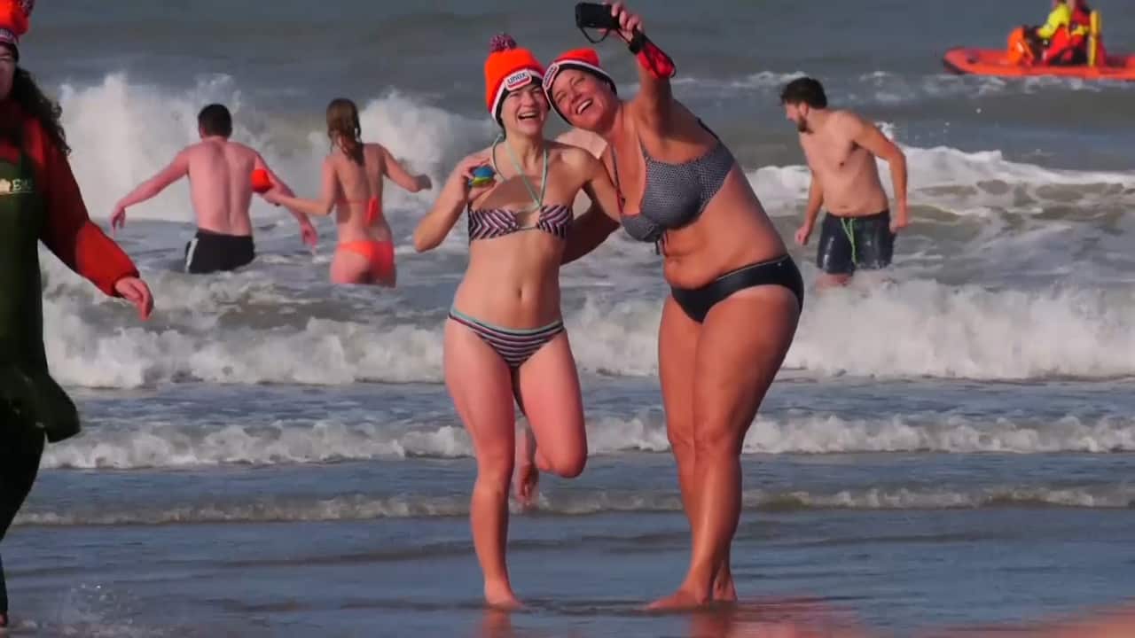 The icy temperatures of the North Sea did not stop Dutch swimmers from completing the annual tradition.