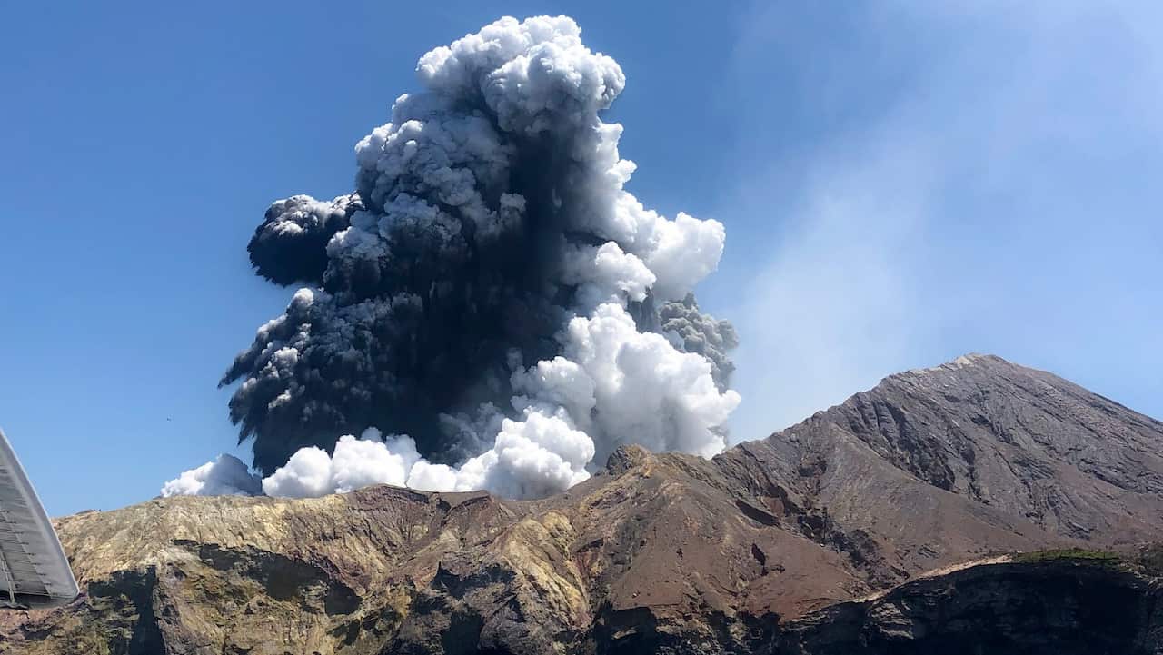 Erupting volcano at White Island in New Zealand.