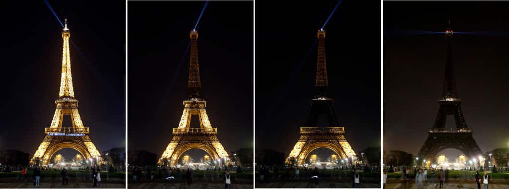 Eiffel Tower submerging into darkness as part of the Earth Hour switch-off