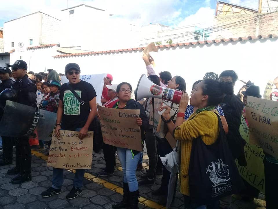 A rally against mining outside courthouse in Ibarra, Ecuador in March 2019