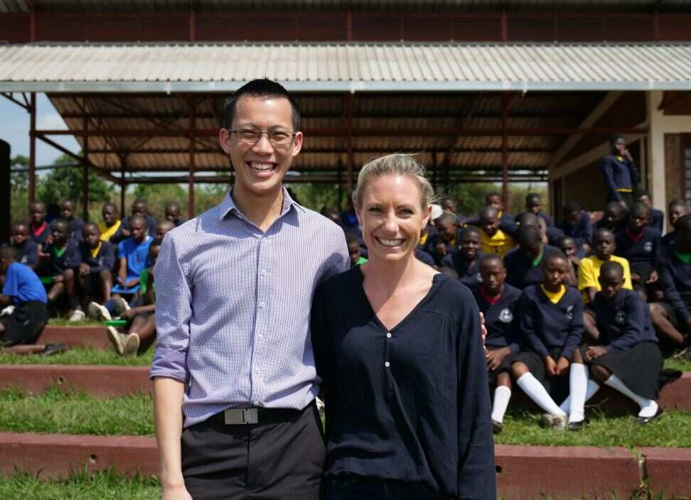 Eddie Woo and Annabelle Chauncy at School for Life in rural Uganda. 