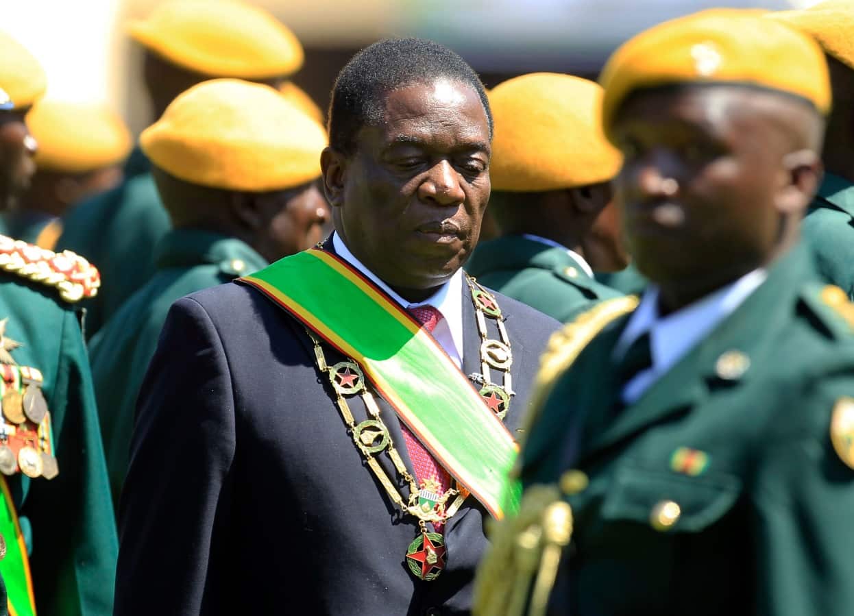 Zimbabwean President Emmerson Mnangagwa inspects the guard of honour during his inauguration ceremony 