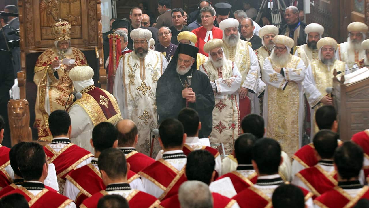  Pope Shenouda III, the head of Egypt's Coptic Orthodox Church, leads the Coptic Christmas mass held at the Abassiya Cathedral in Cairo. 