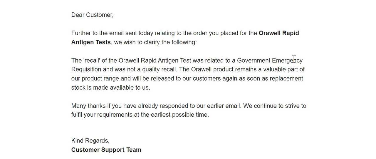 An email one of HiCraft's customers received on Tuesday.