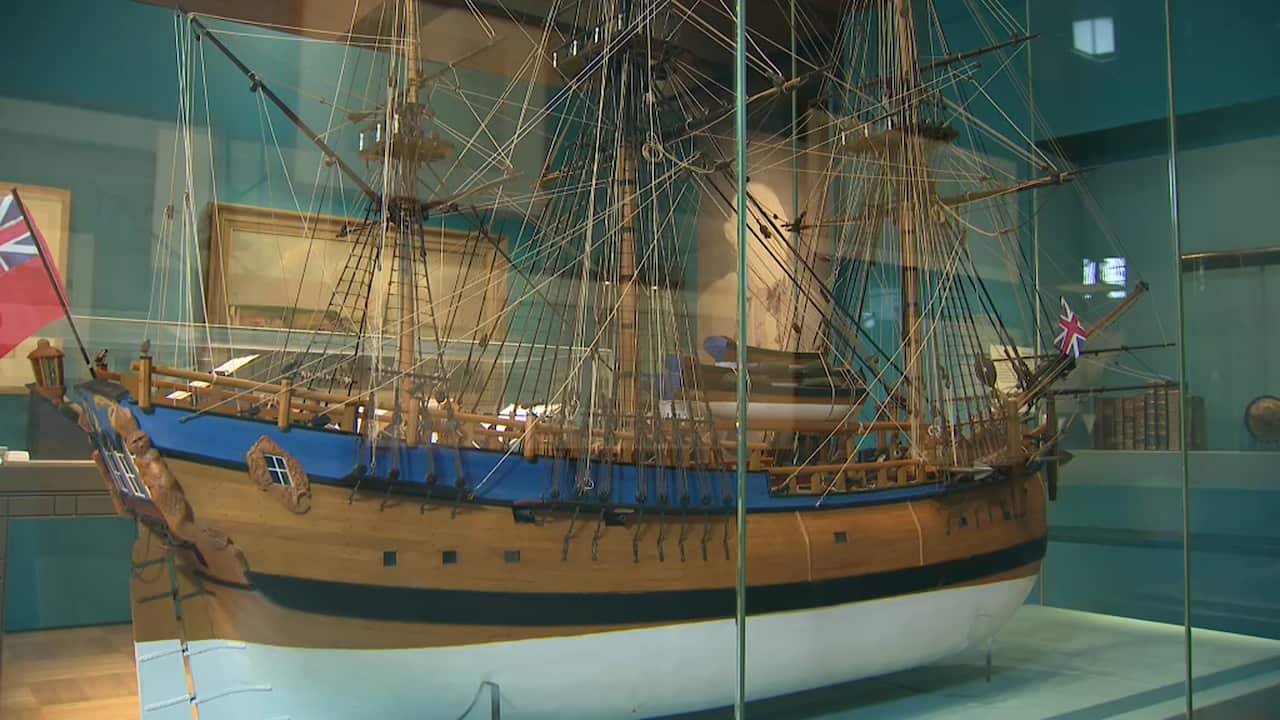 A replica of the Endeavour featured at the National Library of Australia's exhibition Captain Cook.