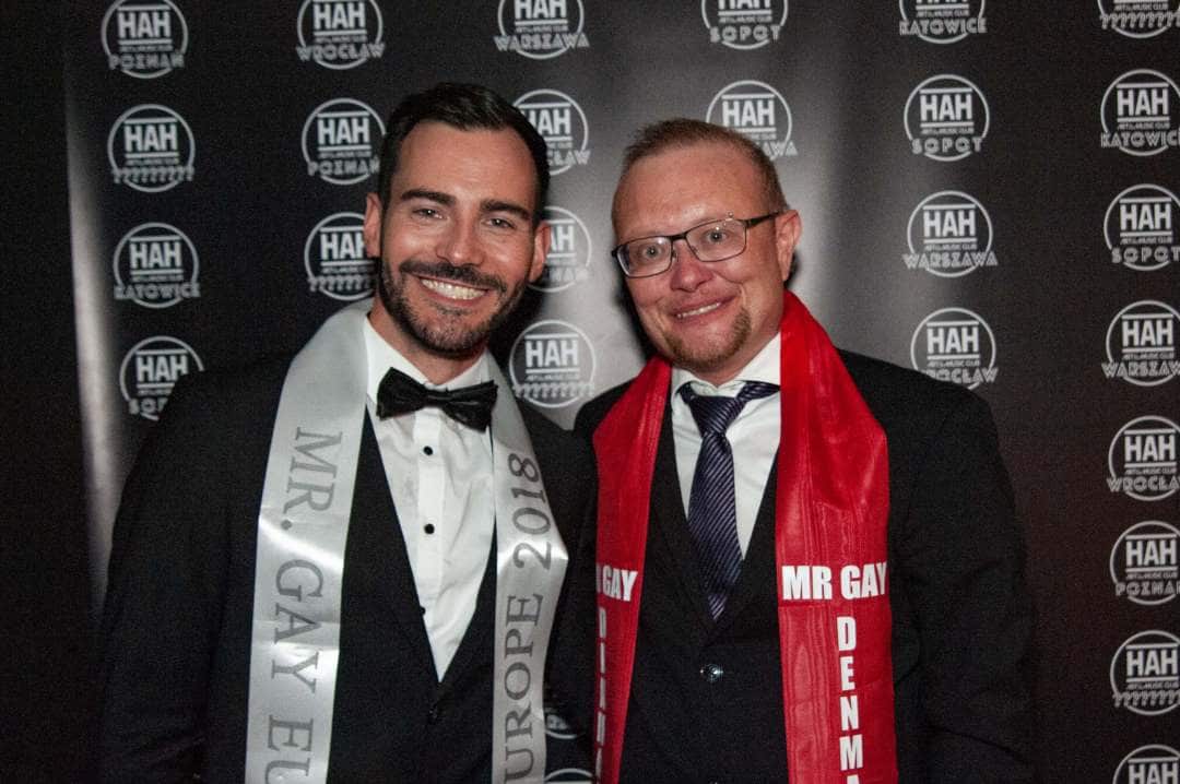 Mr Gay Europe winner Enrique Doleschy and runner up Niels Jansen from Denmark.