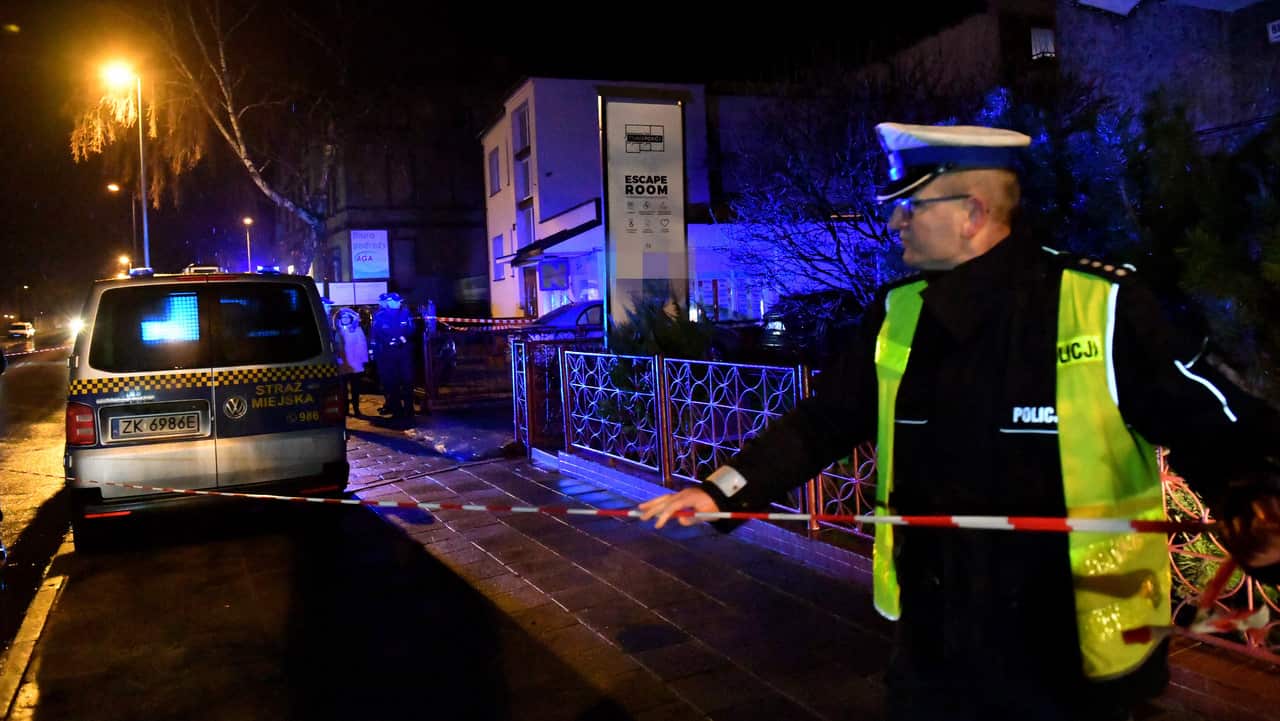 Police secure a scene of a fire in Koszalin, Poland, 04 January 2019.