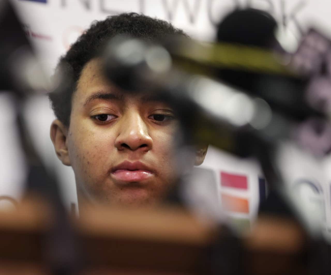 Ethan Diaz, a transgender 10th grader from Hempstead, New York, at a news conference in the LGBT Network offices in Woodbury, NY.