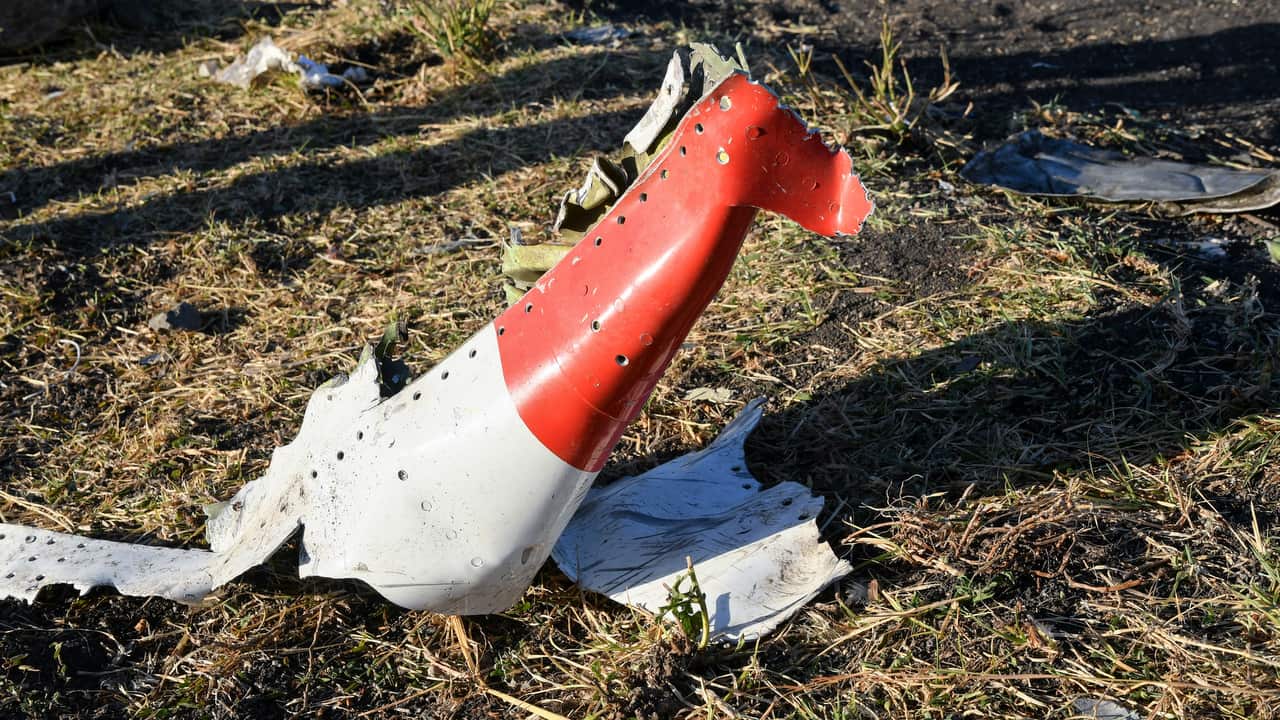 Wreckage lies at the crash site of Ethiopia Airlines Boeing 737 Max 8 en route to Nairobi, Kenya, near Bishoftu, Ethiopia.