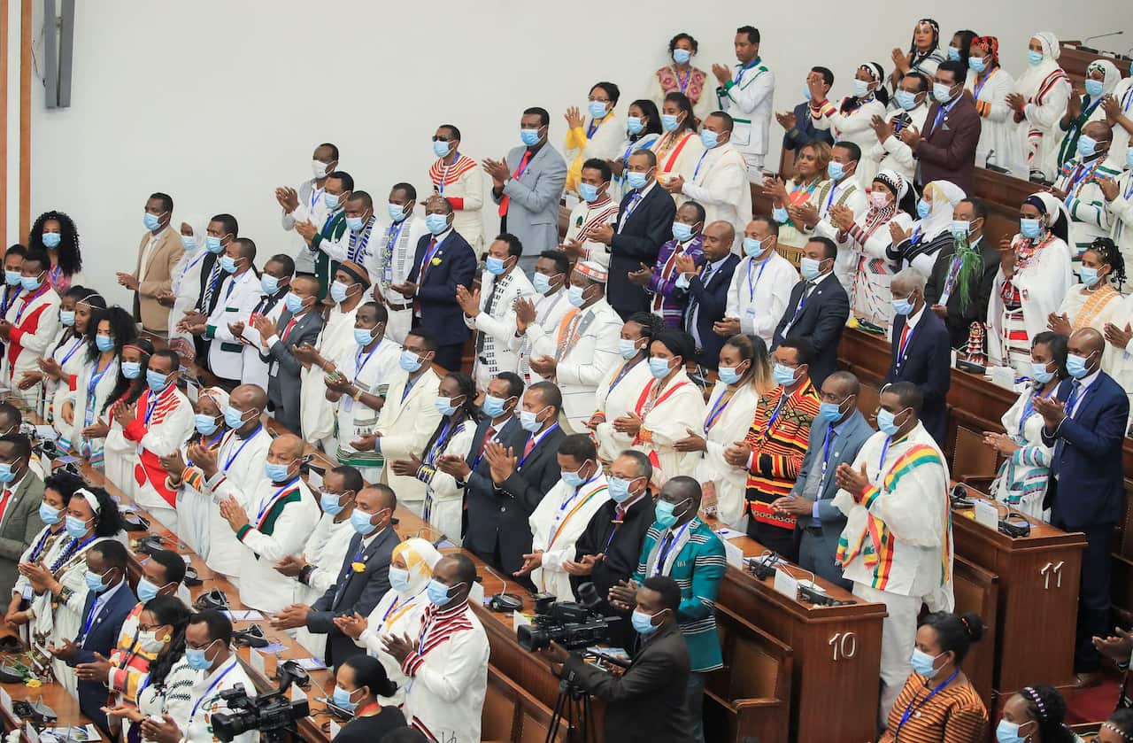Ethiopian Members of Parliament attend the oath-taking ceremony of Prime Minister Abiy Ahmed in Addis Ababa, on the 4th of October, 2021.