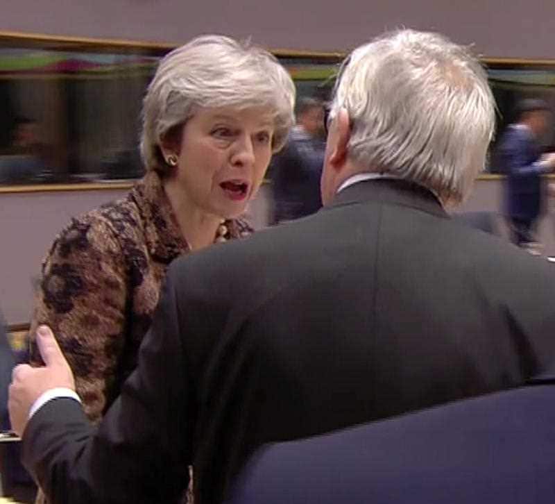 Theresa May apparently berating European Commission president Jean-Claude Juncker for suggesting that her message on Brexit was “nebulous”.