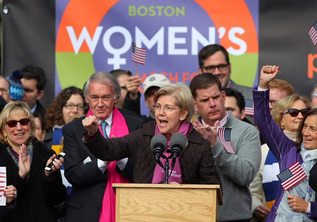 2017:  Elizabeth Warren addresses the Boston Women's March for America.