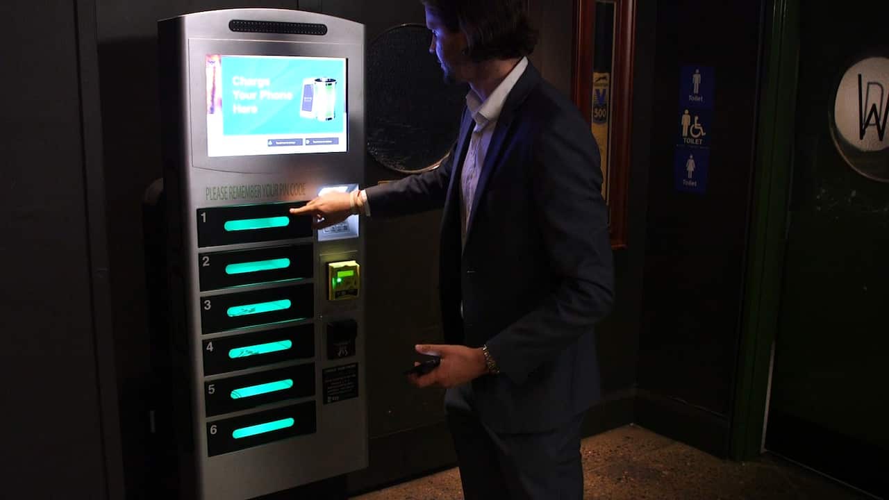 Some venues house a user-paid charging station that allows them to charge their phone in a secure locker for 60 minutes.