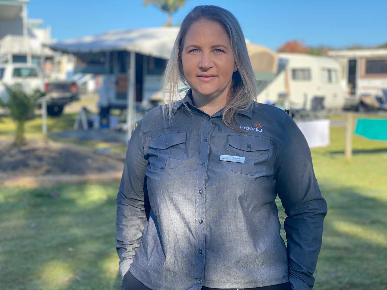 Krystal Bourke says the caravan park is at capacity under COVID-19 rules for the long weekend. 
