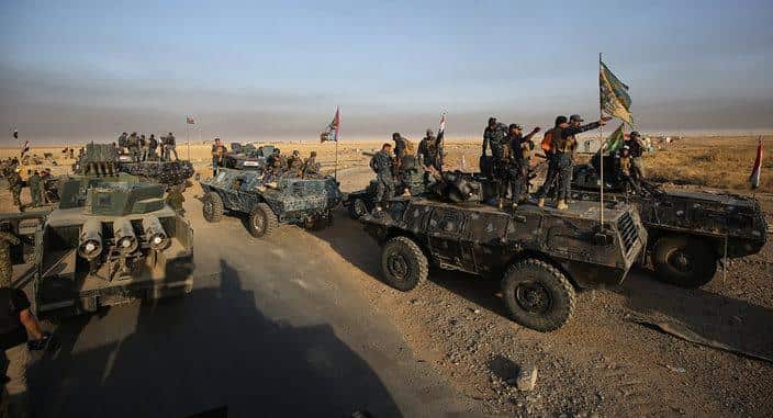 Mosul Operation - Vehicles lined up for an attack on Mosul