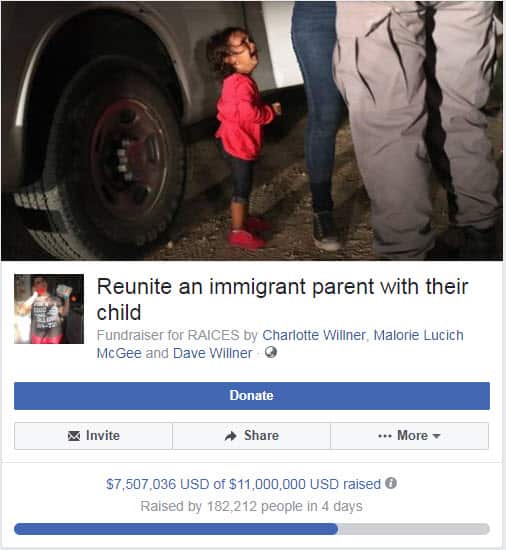 The Facebook page the Willners set up to help immigrant families. 