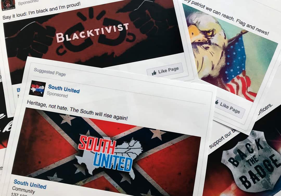 Examples of some of the Facebook ads linked to a Russian effort to disrupt the American political process. 