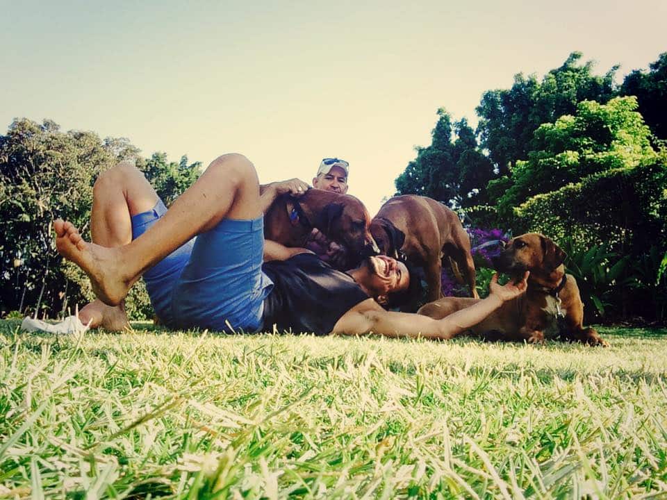 Lorenzo, his fiance Franc and their dogs. (Supplied)