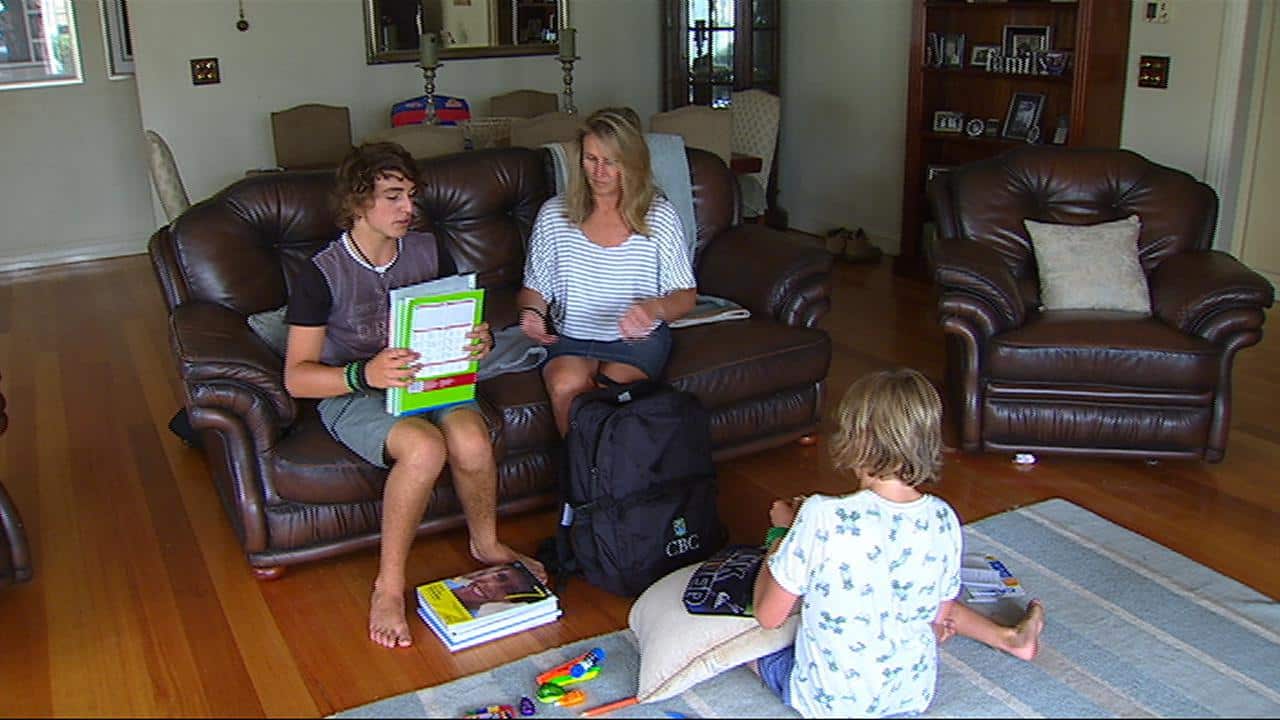 Curran family sorting out school supplies