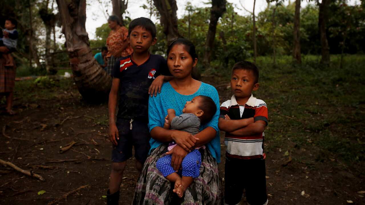 Claudia Marroquin, 27, the mother of Jakelin Caal, with her other three young children in San Antonio Secortez, Raxruha municipality, Guatemala.
