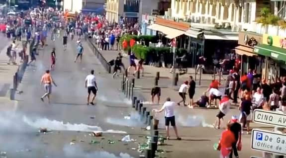 Fans clash in Marseille, France, during Euro 2016.