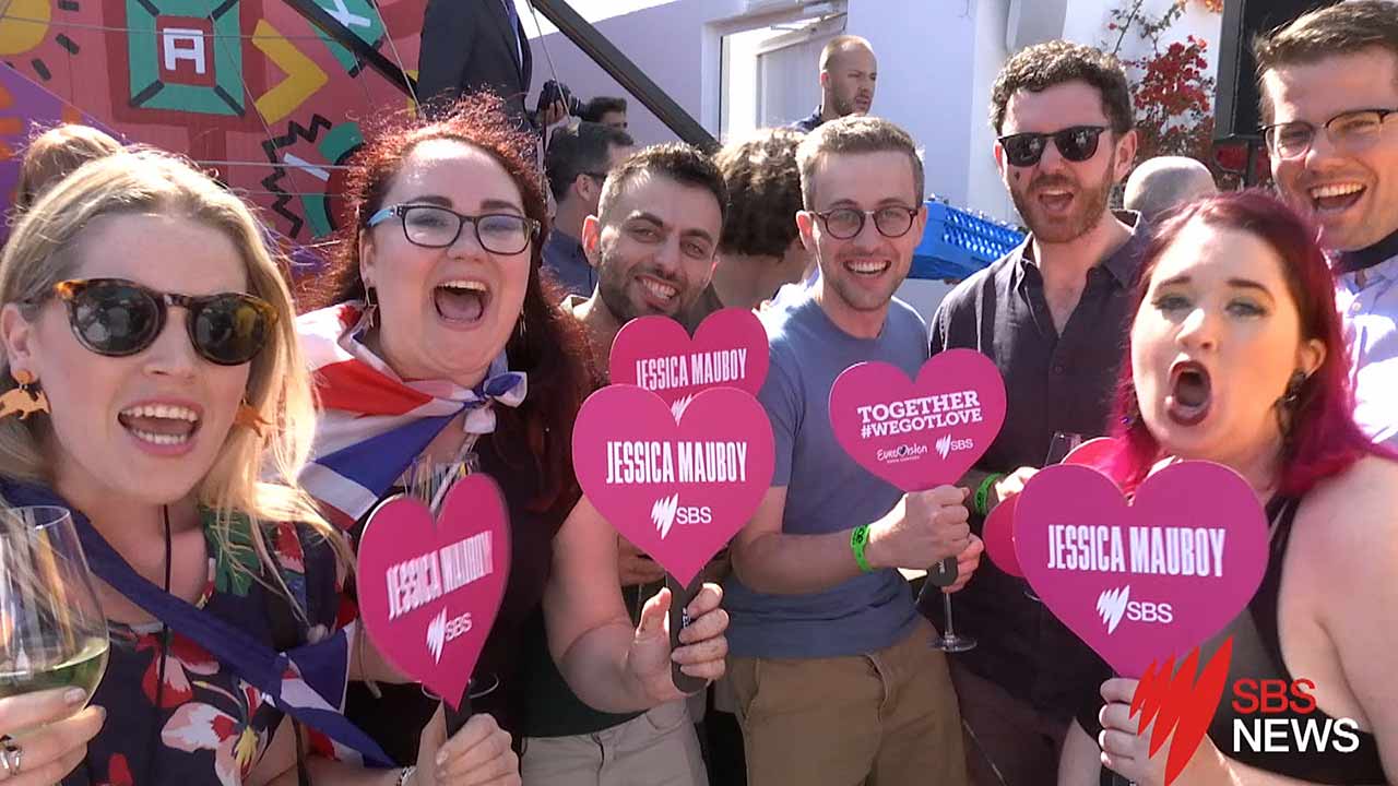 Australians take part in the rooftop show in Lisbon.
