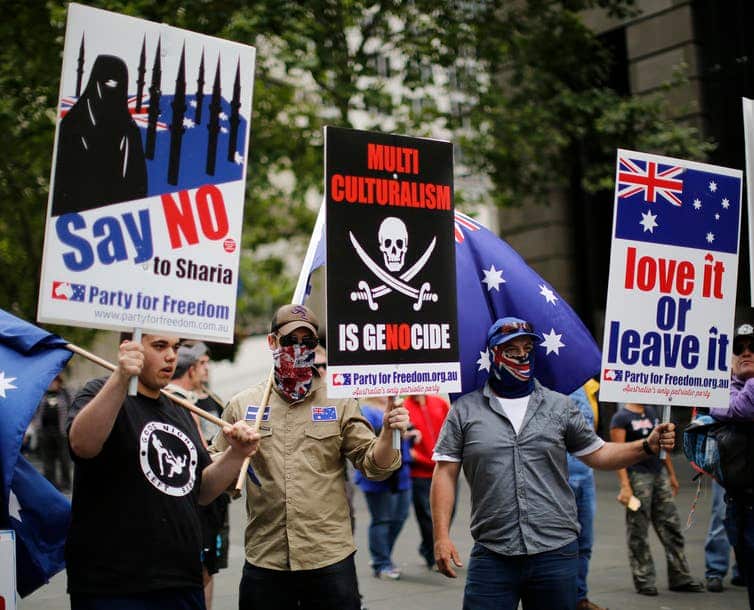 Anti-immigrant protesters at a Reclaim Australia rally in Sydney in 2015.