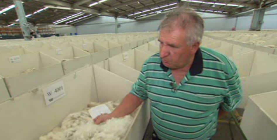 Farmer Murray Smith with some wool samples.